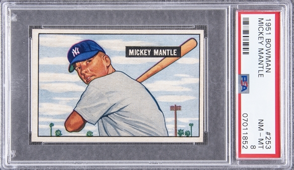 1951 Bowman #253 Mickey Mantle Rookie Card – PSA NM-MT 8